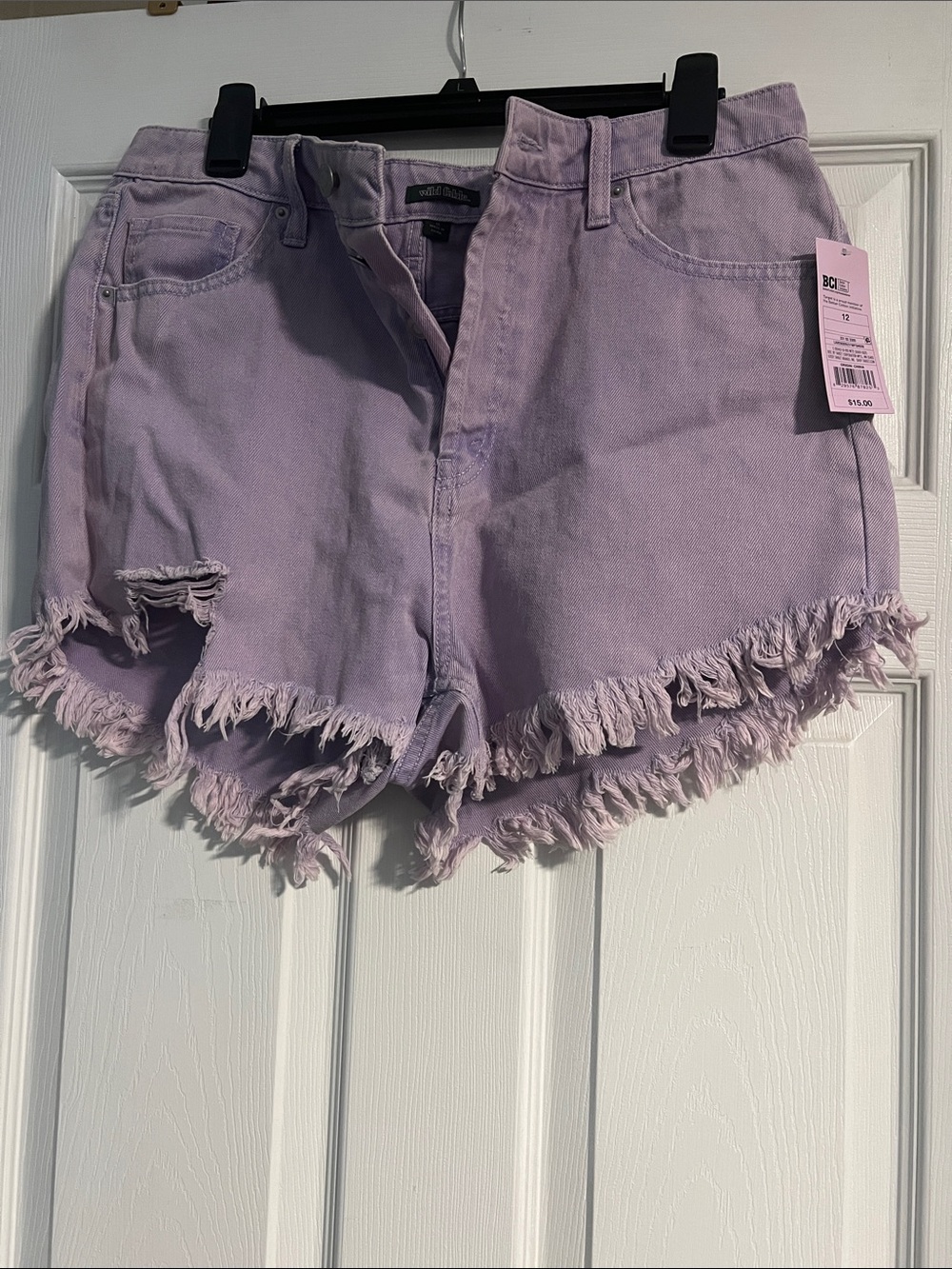 Wild Fable| High-Rise Frayed Hem Denim Shorts - Lilac